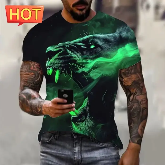 T-shirt graphique aigle animalier tendance pour homme et femme, imprimé 3D, manches courtes, grandes