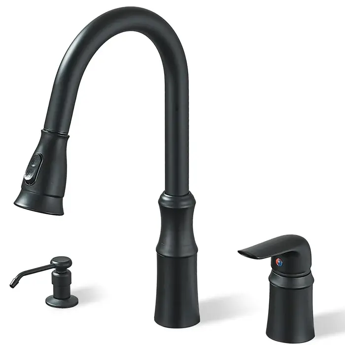 Robinet d'évier de cuisine, robinets de cuisine à 3 trous avec pulvérisateur extractible, robinets d