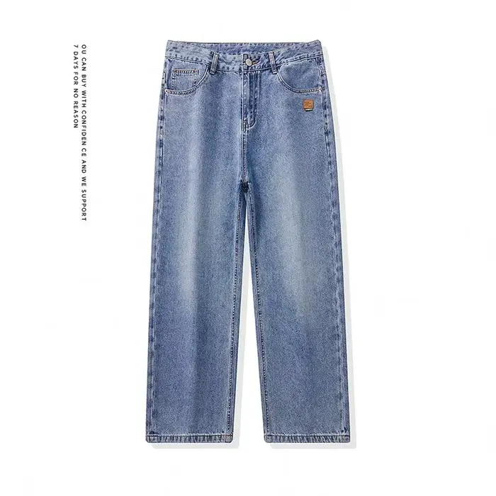 Jeans pour hommes High Streets Printemps-Été, style rétro américain, coupe ample et large, en denim,