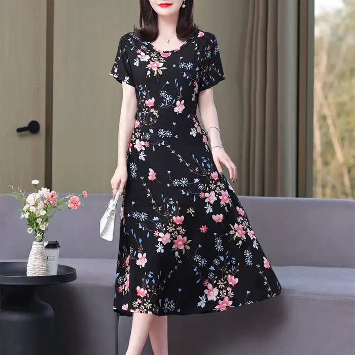 Robes d'été élégantes pour femmes, nouvelle mode décontractée, col rond, imprimé, Vintage, manches c