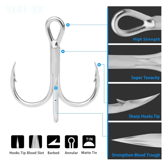 Hameçons triples Super solides, matériel de pêche, 10 pièces, accessoires haute résistance, en acier