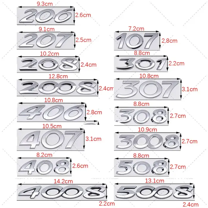 Autocollant emblème coffre voiture pour Peugeot 301 407 206 207 208 2008 3008 5008
