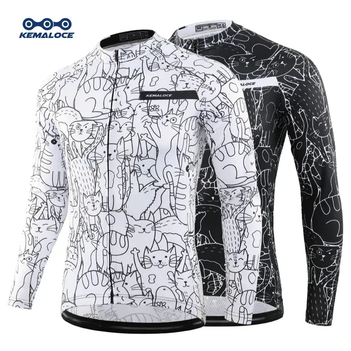 KEMALOCE-Maillot de cyclisme à manches longues pour hommes et femmes, chemise de vélo VTT blanche, v