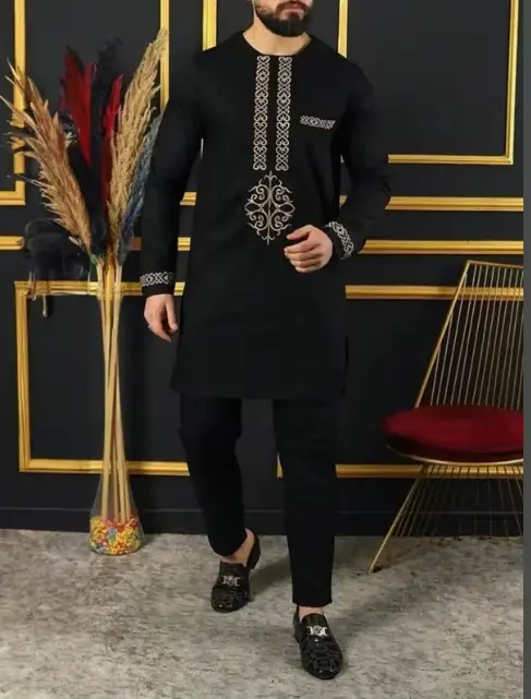 Caftan de Style Ethnique Africain pour Homme, Vêtement Traditionnel à Manches sulf, Couleur Unie, Dé