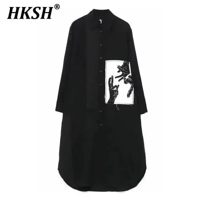 HKSH printemps automne nouveau homme marée Chic Yamamoto chemise foncée tissé à la main longueur moy