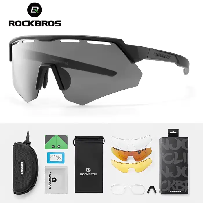 Lunettes vélo polarisées ROCKBROS 4 verres interchangeables pour VTT route avec monture myopie