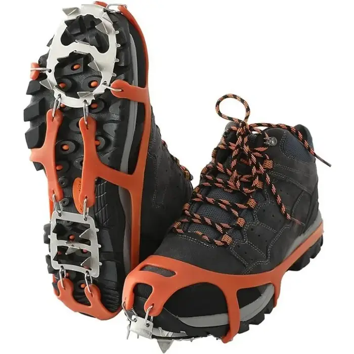 Crampons d'escalade professionnels, 18 goujons, coordonnants, glace, neige, chaussures de marche, poignée à pointe, équipement de plein air d'hiver, équipement de camping, 1 paire