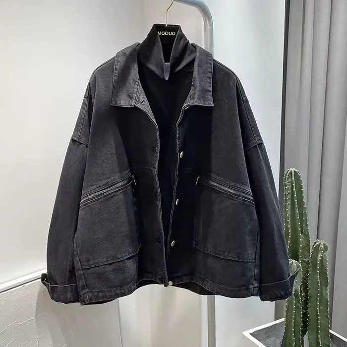 Manteau en denim surdimensionné XXL-6XL adt pour femmes, pardessus en jean vintage noir-gris, automn