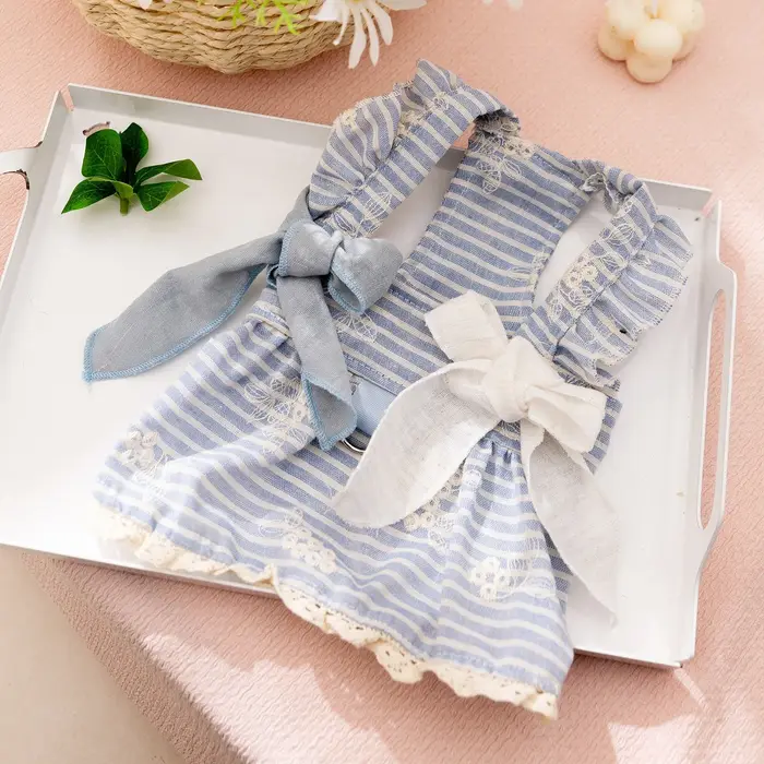 Robes pour animaux de compagnie de style japonais, vêtements pour chiens printemps/été, robe rayée f