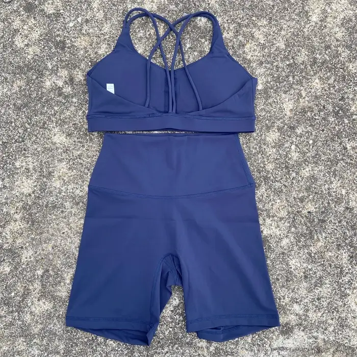 Ensemble de cyclisme court de Yoga pour femmes, couleur unie, doux, dos croisé, soutien-gorge + Legg