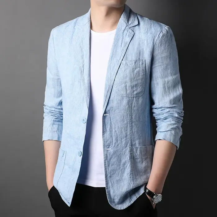 Costume en lin de haute qualité pour hommes, beau manteau fin pour hommes, composition de tissu, bla