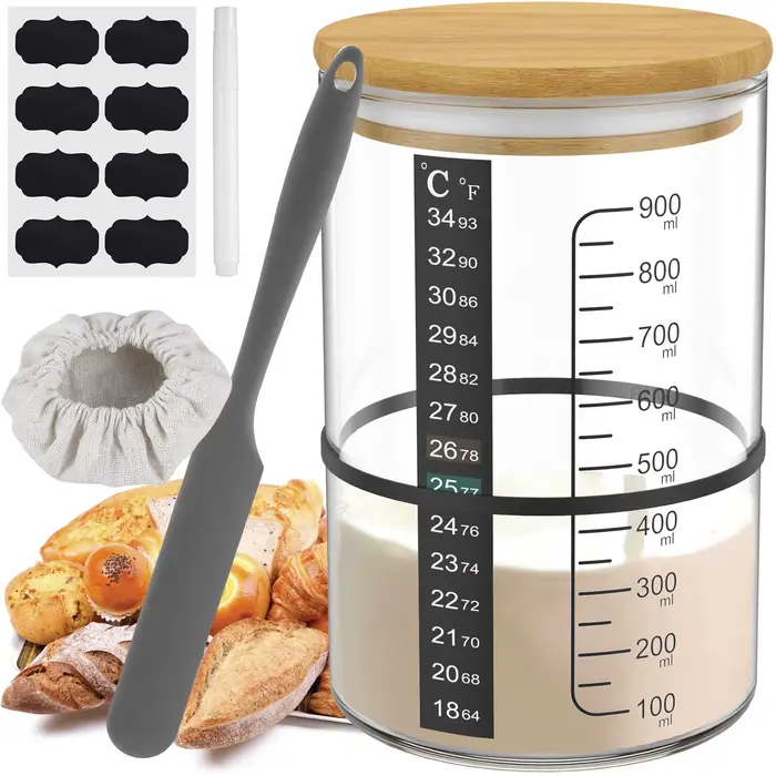 Pot de Fermentation au levain 900ml, récipient de démarrage au levain, pot en verre transparent, fou