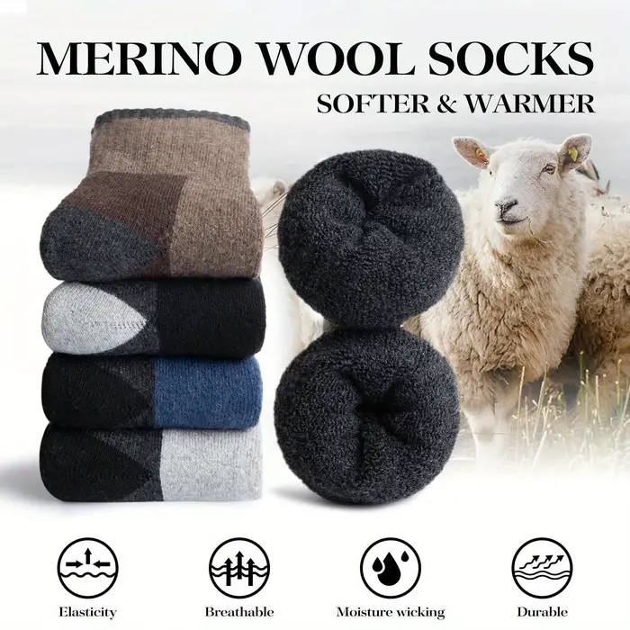 Chaussettes hiver laine mérinos épaisses - Chasse et randonnée chaudes respirantes durables