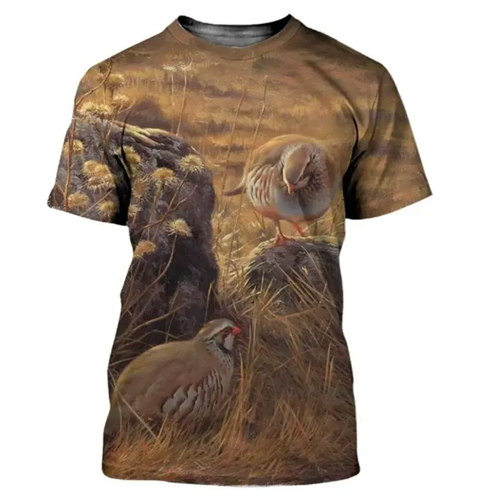 Été animaux caille impression 3D T-Shirt Camouflage chasse hommes col rond t-shirts à manches courtes surdimensionné Harajuku Streetwear t-shirts haut
