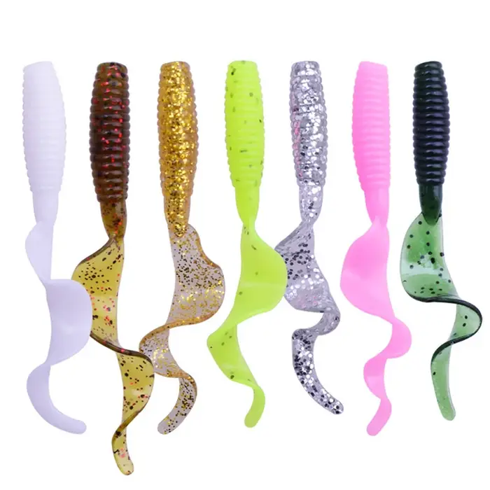 Leurre de pêche souple en silicone avec odeur de crevette, vers bouclés, appâts artificiels, carpe, 