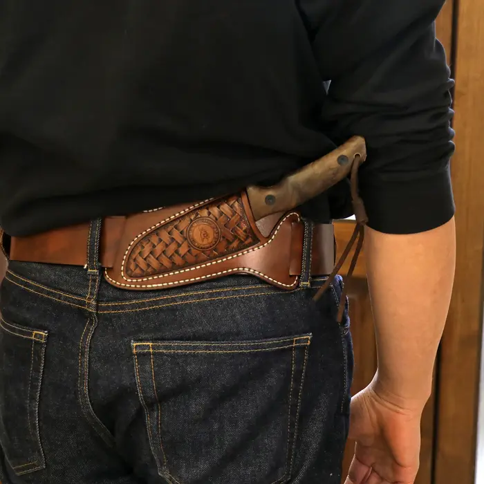 Étui pour couteau à lame fixe en cuir épais Tourbon, fait main, marron, avec boucle de ceinture, pou