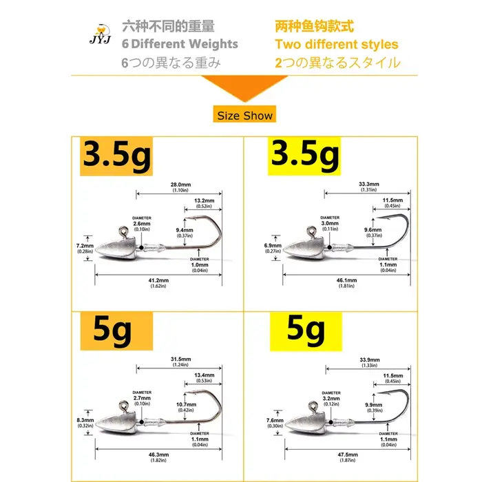 Crochets à tête triangulaire 3.5g 5g 7g 10g 14g 20g, type de bateau, crochet de pêche, ver souple, g
