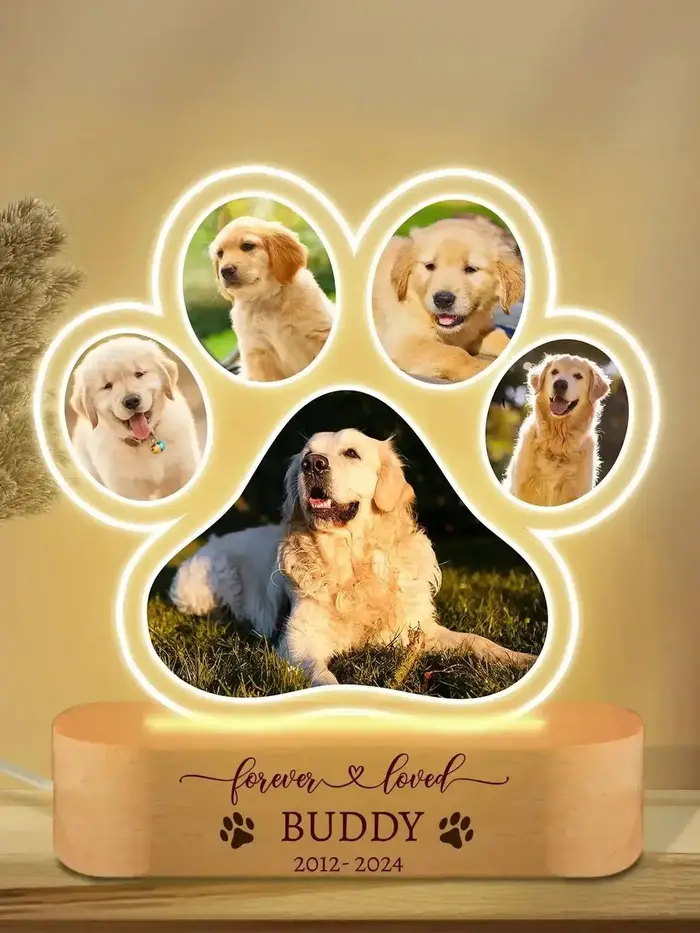 Lampe de nuit personnalisée avec photo de chien, cadeau commémoratif pour animal de compagnie, plaqu