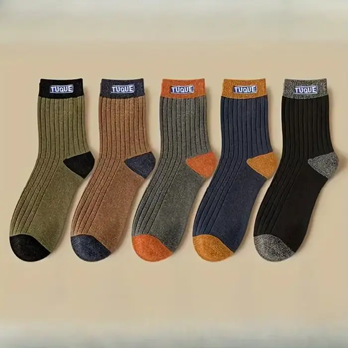 Lot de 5 paires chaussettes unisex color block - Confort toutes saisons activités outdoor chasse