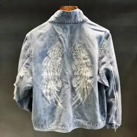 Manteau de Cowboy pour hommes avec trou vestes en jean homme ample automne déchiré de tissu vêtement
