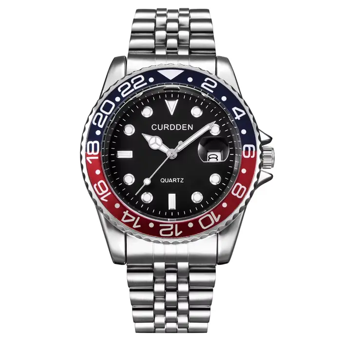 Montre homme verte acier inoxydable calendrier quartz - Montre de marque tendance 2024 pour étudiants