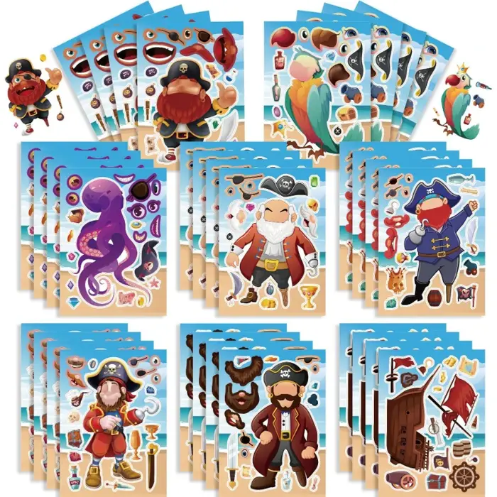 16 feuilles de nouveaux autocollants puzzle DIY pour créer votre propre visage, thème chasse au trés