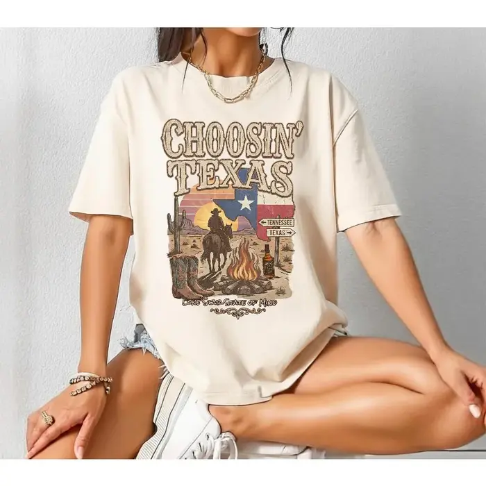 T-shirt Ella Choosin' Texas Comfort Colors, tee-shirt Lone Star State of Mind, merchandising vintage