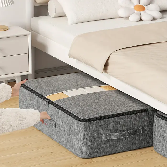 Sac de rangement pliable extra-large tissu non tissé gris clair pour vêtements anti-poussière usage quotidien et voyage