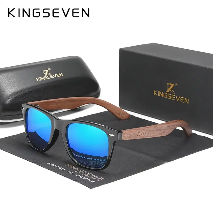 KINGSEVEN – lunettes de soleil en noyer pour hommes, monture d'épissure en bois, verres polarisés en