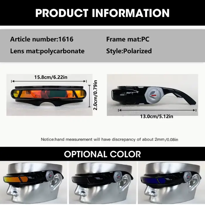 Lunettes de soleil rectangulaires pour hommes et femmes, matériau de mémoire, bouclier de cosplay, l