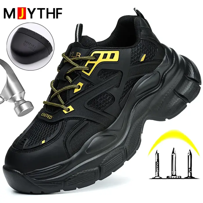 Chaussures de sécurité pour femmes, chaussures de travail anti-écrasement et anti-perforation, baskets à plateforme, chaussures de protection antidérapantes à bout en acier