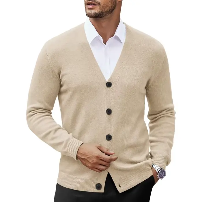 Nouveaux hommes col en V Cardigan Sweatcoats décontracté léger boutonné tricoté Cardigan pull en ple