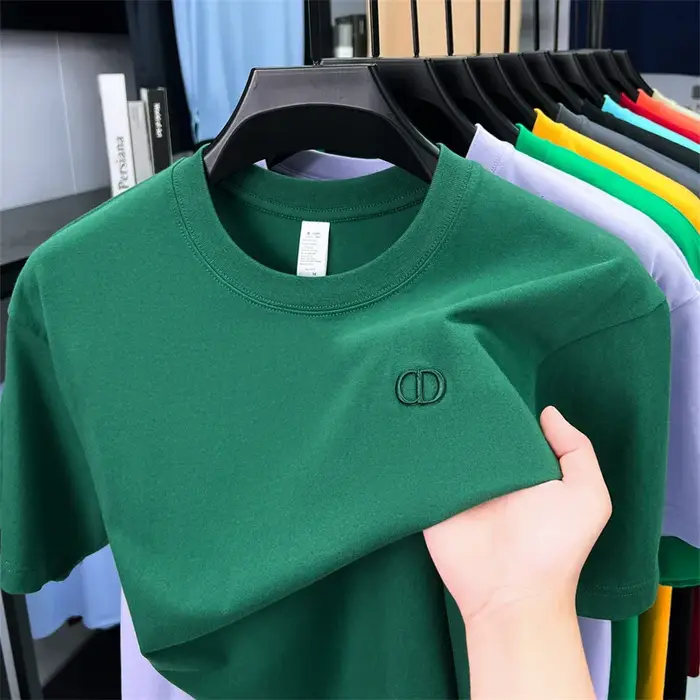 Haut de gamme marque hommes 100% coton lettre brodée T-shirt été nouveau produit mode col rond haut 