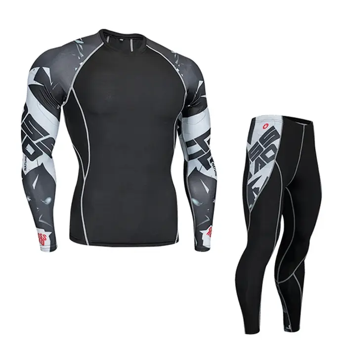 Ensemble de sous-vêtements thermiques compressés pour hommes en polyester et spandex pour activités sportives et loisirs hivernaux