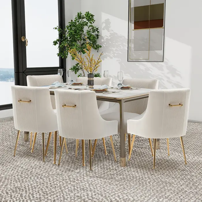 SEYNAR-Chaises de Salle à Manger en Velours Modernes, Chaise d'Accent Latérale Plissée en Tonneau, p