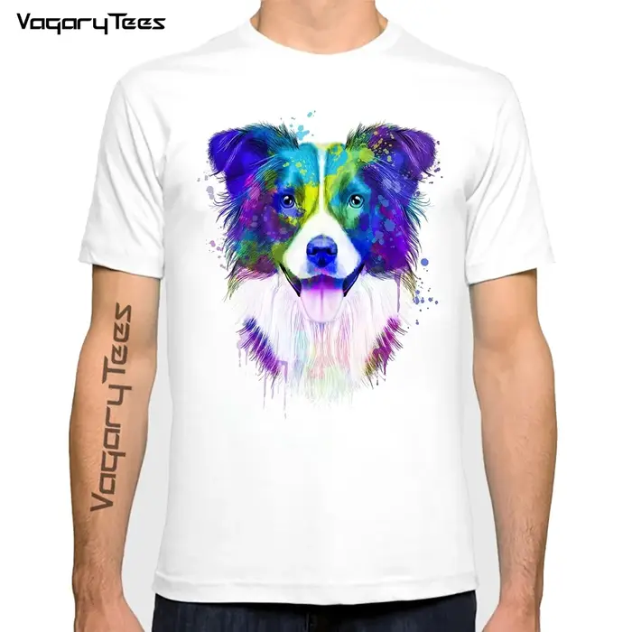 T-Shirt I Love My Border Imprimé en Peinture Aquarelle pour Hommes, Animal de Compagnie, Mode Décontractée Nouvelle Collection Été