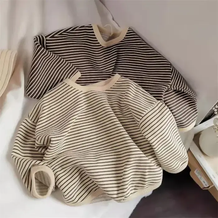 Lawadka coton vêtements pour enfants à manches longues T-shirts rayé bébé garçon hauts pour filles d