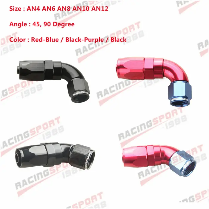 Raccord pivotant en aluminium à 45/90 degrés AN4 AN6 AN8 AN10 AN12 à débit maximal pour extrémité de
