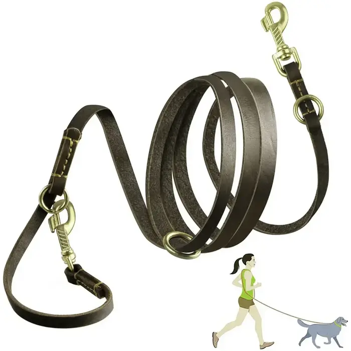 Laisse multifonctionnelle en cuir véritable pour chiens de toutes étudiés, mains libres, bandoulière