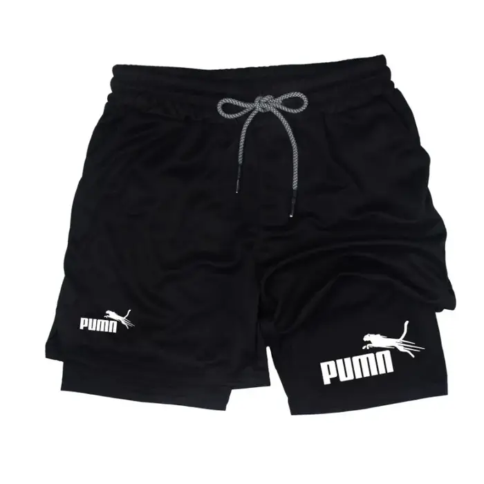 Short d'été deux en un Double couche respirant pour hommes, short de Compression élastique, short mu