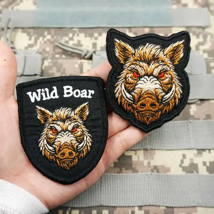 Patch brodé tactique d'extérieur motif sanglier pour vêtements