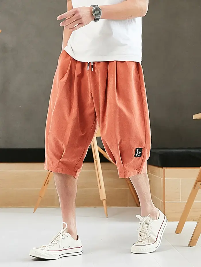 Grande taille été sarouel hommes courts Joggers Style chinois mollet décontracté Baggy pantalon mâle