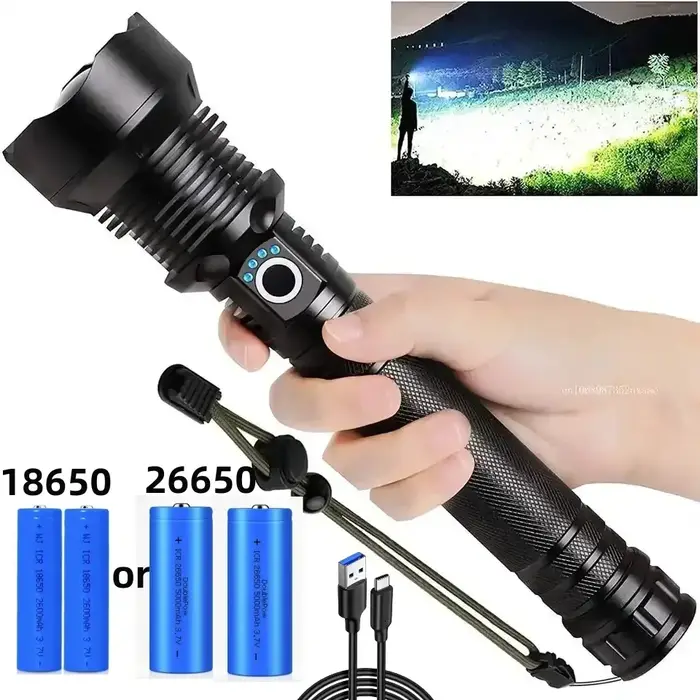 Lampes de poche LED rechargeables 90000 lumens lampe de poche étanche Zoomable super lumineuse avec 