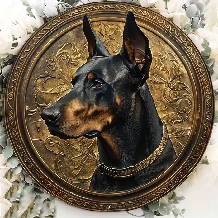 Médaillon circulaire pour la décoration intérieure, signe en métal en aluminium, avec un chien DobSu