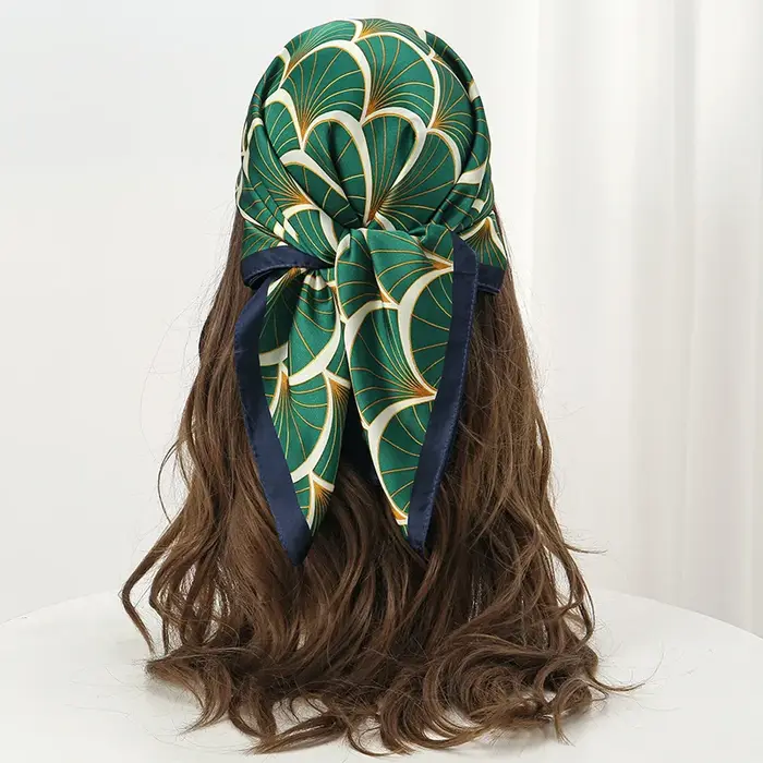 Foulard carré en Satin de soie imprimé de luxe pour femmes, châle Hijab, ruban pour cheveux, bandeau