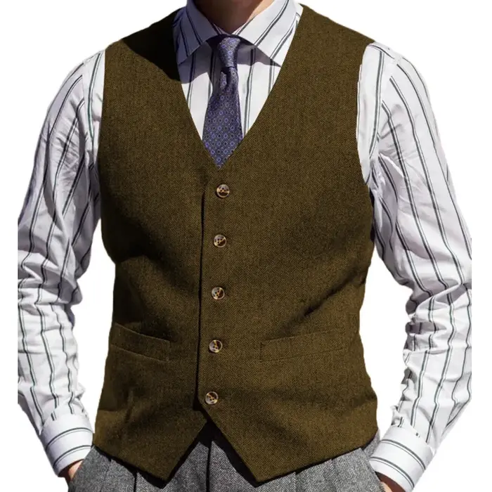 Gilet Solide à oral rons pour Homme, Col en V, pour Mariage, Business, Banquet, Travail Formel, 03 D