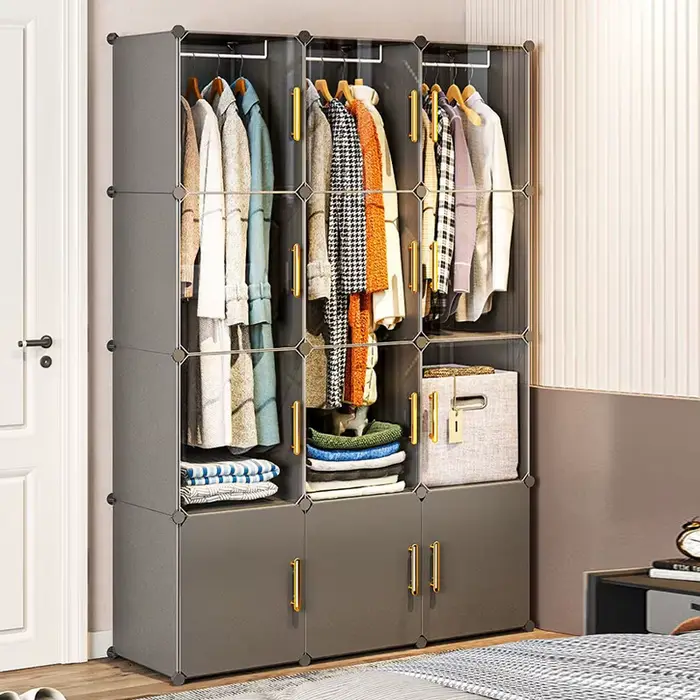 Armoire à Vêtements Robuste et Pliable en Plastique pour Chambre à Coucher, Meuble de Rangement en F