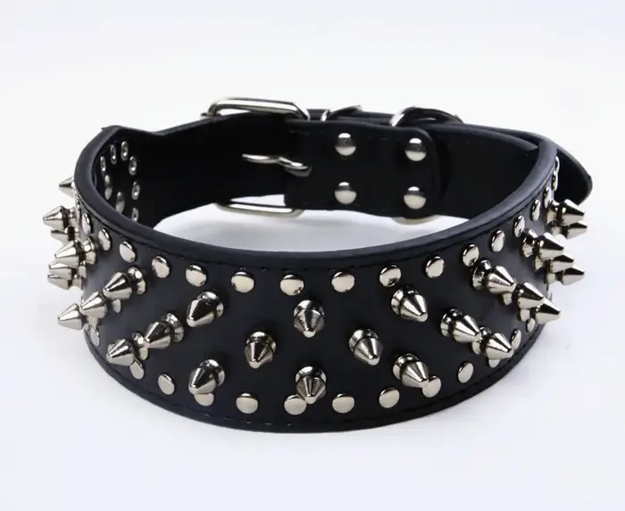 Colliers pour chiens en cuir cloutés à pointes de 2 pouces de large, 5x51-66cm, pour races moyennes 