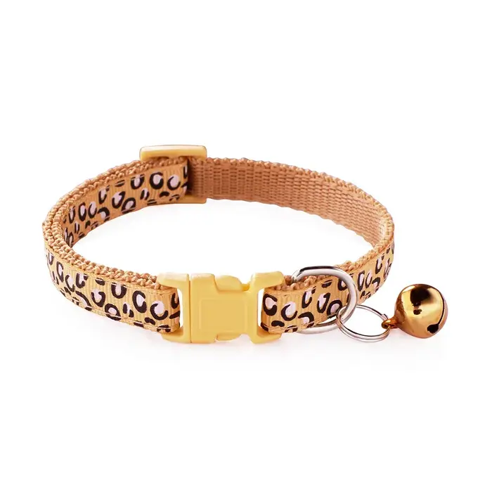 Collier pour animaux de compagnie à imprimé léopard, collier réglable pour chat avec cloches pour év