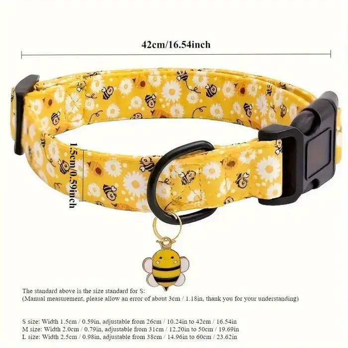 Collier pour chien imprimé abeille jaune mignon, adapté aux petits, moyens et grands chiens, collier